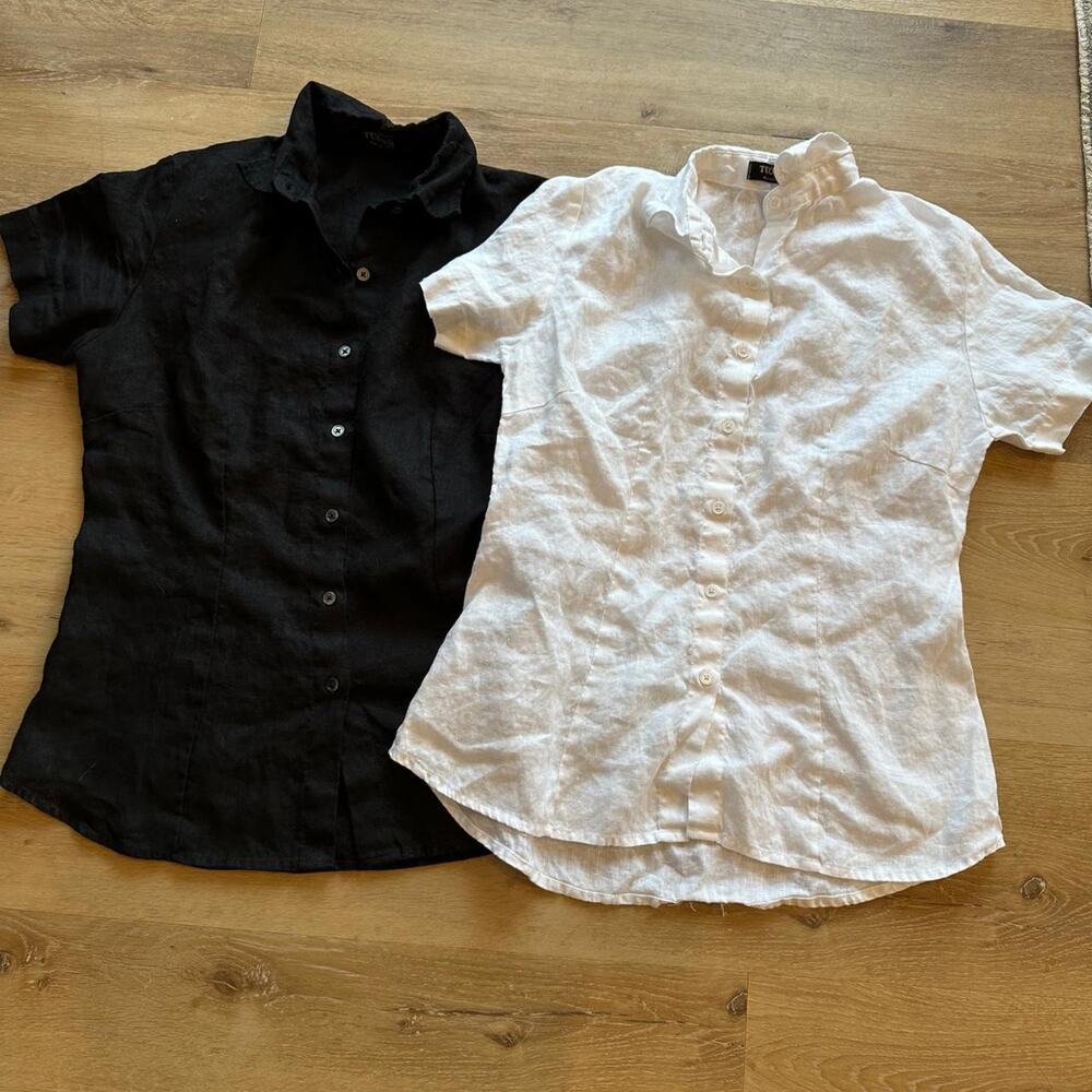 Black and white linen button